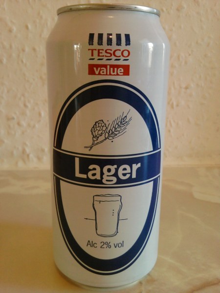Tesco Value Lager updated design front of can